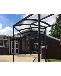 Expert 60 Series Curved Roof Covered Walkway. Standard widths of 1.5m, 2m, 3m & 4m. Standard lengths from 1m to 20m. Includes Free Delivery!