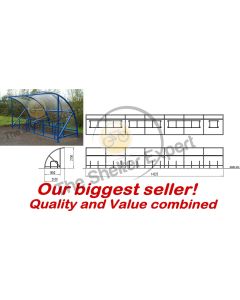 A sales drawing of our Expert Economy 34 cycle open front shelter
