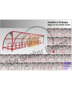 A digital render of our Harlan open front 30 cycle shelter 