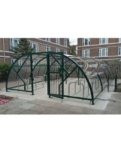 An image of our Salisbury 40 cycle closed compound, painted in Green (RAL6002) and manufactured for above ground fixing