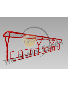 A render of our farnsworth single 30 cycle shelter in red
