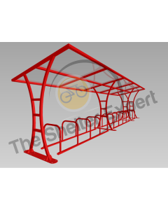 A render of our Tavistock Single 24 cycle shelter in red