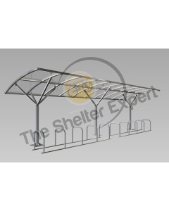 A render of our Welbeck Single cycle shelter in a galvanised finish